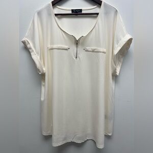 4 for $25 🍒 Lily Morgan Chic Cream Blouse / Top with Zipper Detail